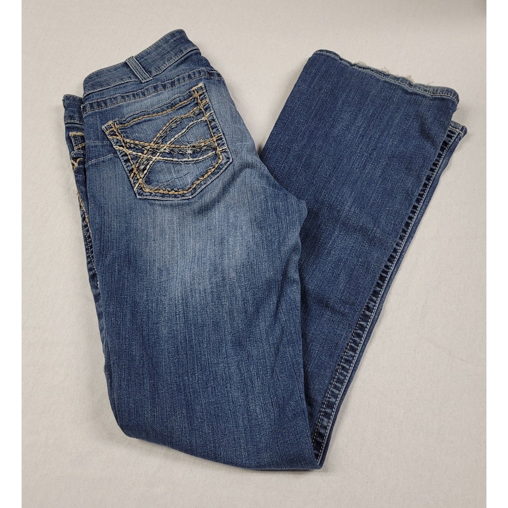 Ariat REAL Mid Rise Bootcut Jeans Womens Sz 32L Medium Wash Thick Stitch - Read